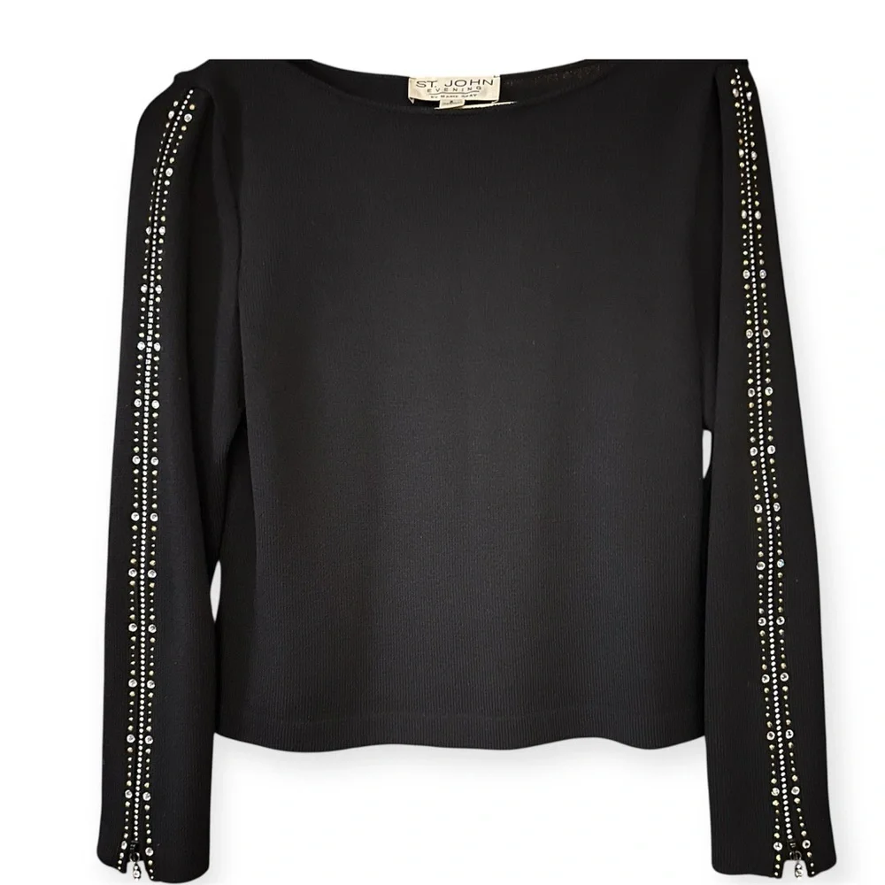 St. John Evening Rinestone Embellished Santana Knit Pullover Top - Picture 1 of 3